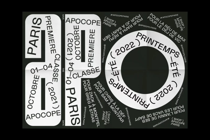 Promotional poster with the text 'Paris Premiere Classe Octobre 01-04 2021' and 'Printemps-Ete 2022' arranged in a dynamic layout.