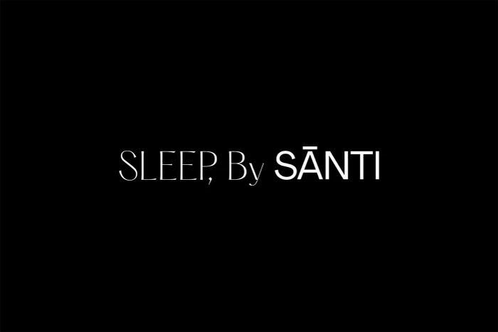 White typography reading "SLEEP, By SANTI" centered against a solid black background.