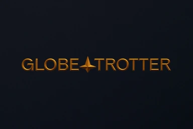 Globe-Trotter brand logo featuring gold embossed lettering with a star symbol on a dark textured background