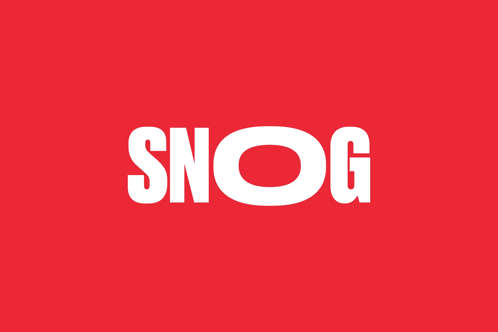 Promotional image displaying the word 'SNOG' in white block letters against a vibrant red background, creating a bold, eye-catching design.