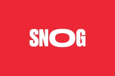 Bold white SNOG logo set against a solid bright red background.