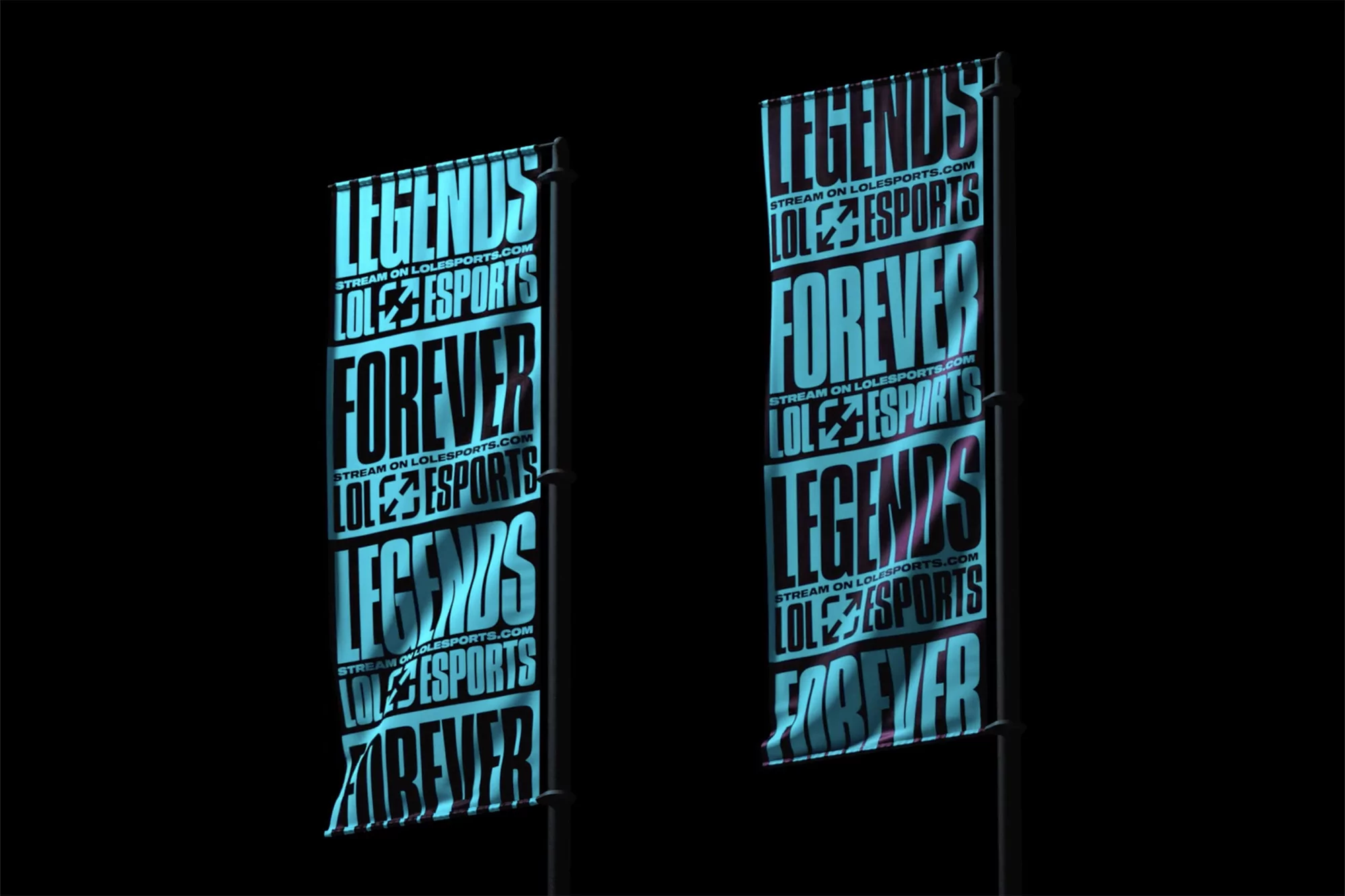 Two esports banners featuring the text 'Legends' and 'Forever' with a black background. Ideal for gaming or esports content.