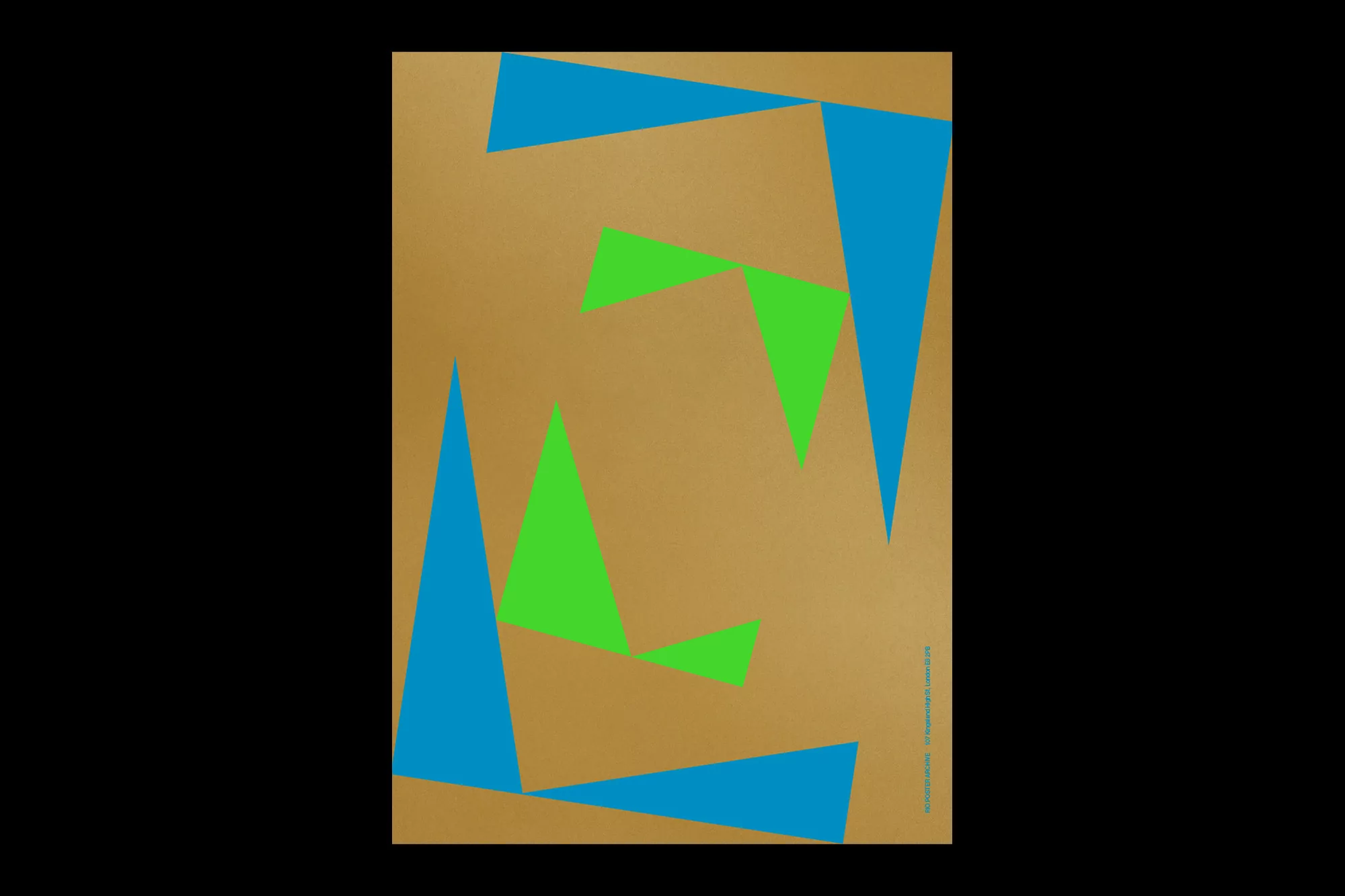 Abstract art featuring triangles in blue and green against a bronze background, creating a modern and geometric composition.