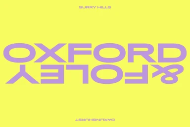 Purple typography on bright yellow background featuring reversed text for Oxford and Foley brand identity design