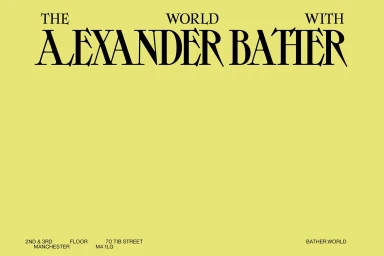 Bold typographic brand identity layout with custom black serif lettering on a chartreuse yellow background
