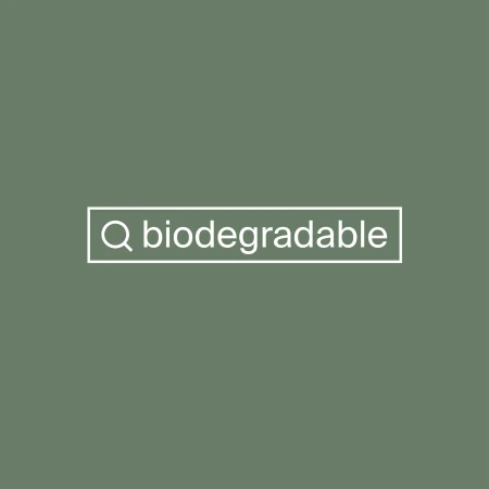 Image with a stylized search box containing the word 'biodegradable' displayed in white on a solid sage green background.