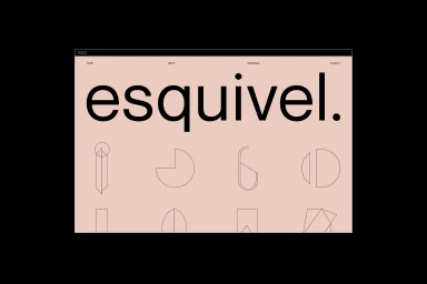 Website interface design for Esquivel featuring large black lowercase typography and geometric line icons on a pink background