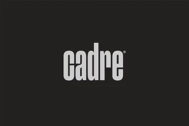 CADRE brand logo in light grey bold condensed sans serif typography centered on a dark grey background