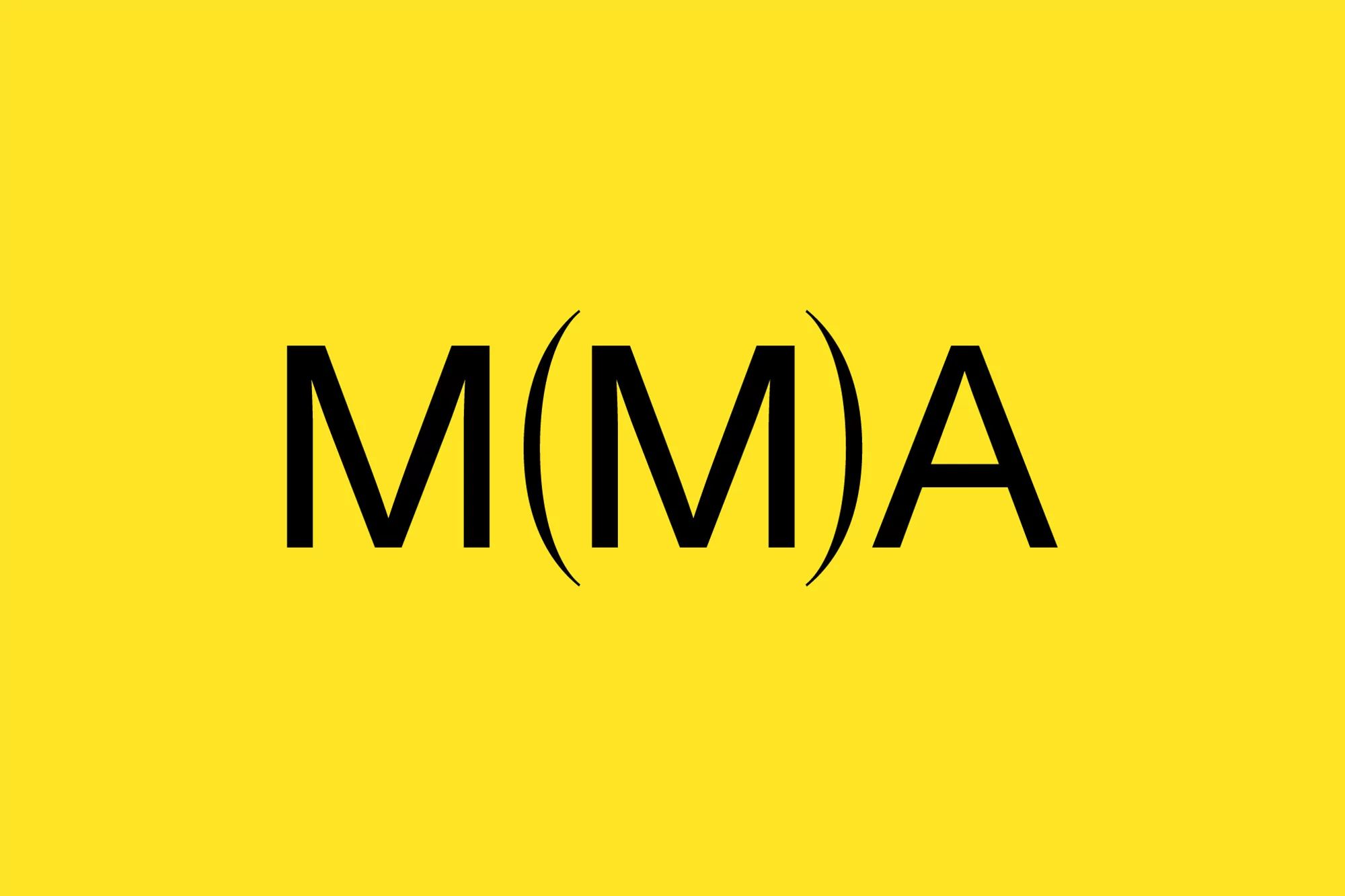 Modern text-based graphic design on a yellow background showcasing the acronym MMA in bold, sans-serif black font with stylized parenthesis.