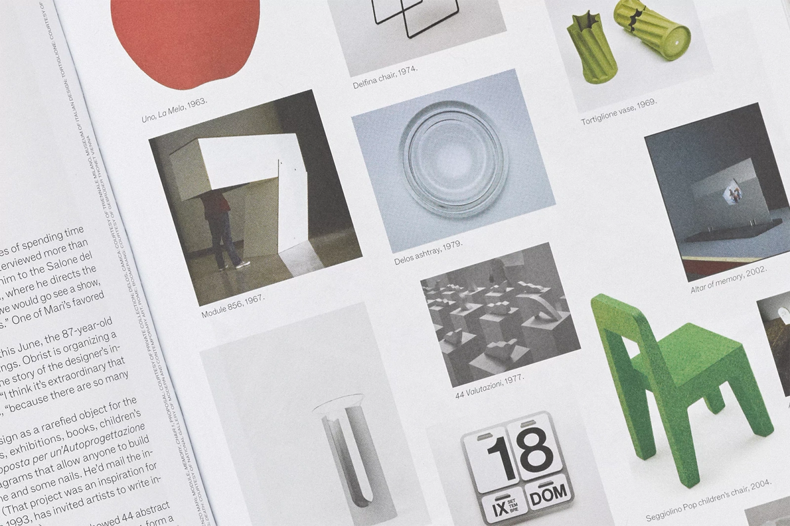 Spread from Surface Magazine featuring layout grids of architectural objects, furniture designs, and minimalist items
