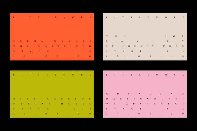 Graphic design featuring Littlemore name and stage details in various locations, presented in an offset, colourful, and modern style.
