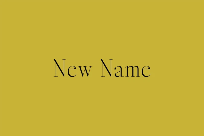 New Name typography on a solid olive-gold background