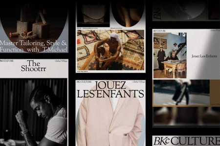 Collage of editorial magazine layouts featuring fashion photography, typography, and lifestyle imagery for The Brooklyn Circus.
