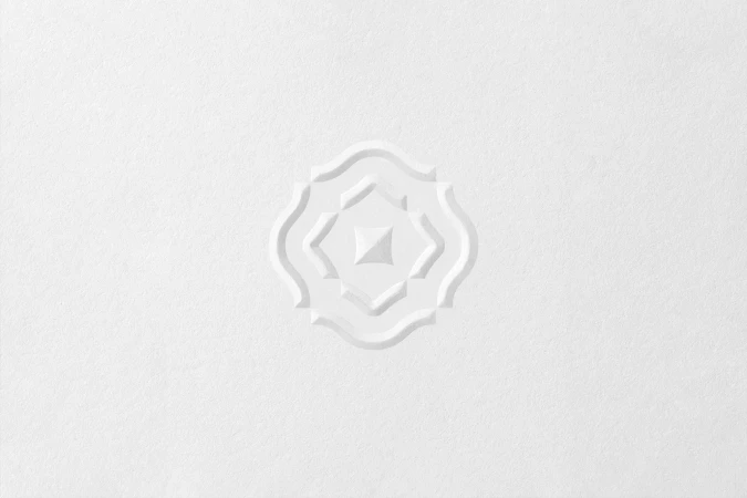 Elegant, all-white embossed paper with a central geometric floral pattern in a minimalist presentation, suitable for subtle backgrounds.