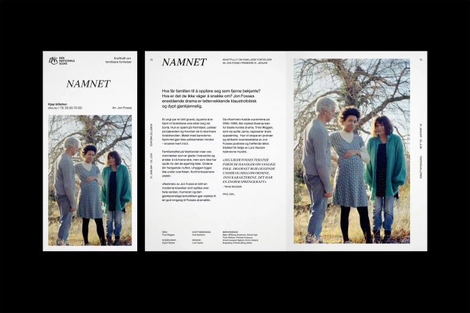 Image displays an open magazine spread featuring three people standing outdoors. The scene includes an older man, a woman, and another woman.