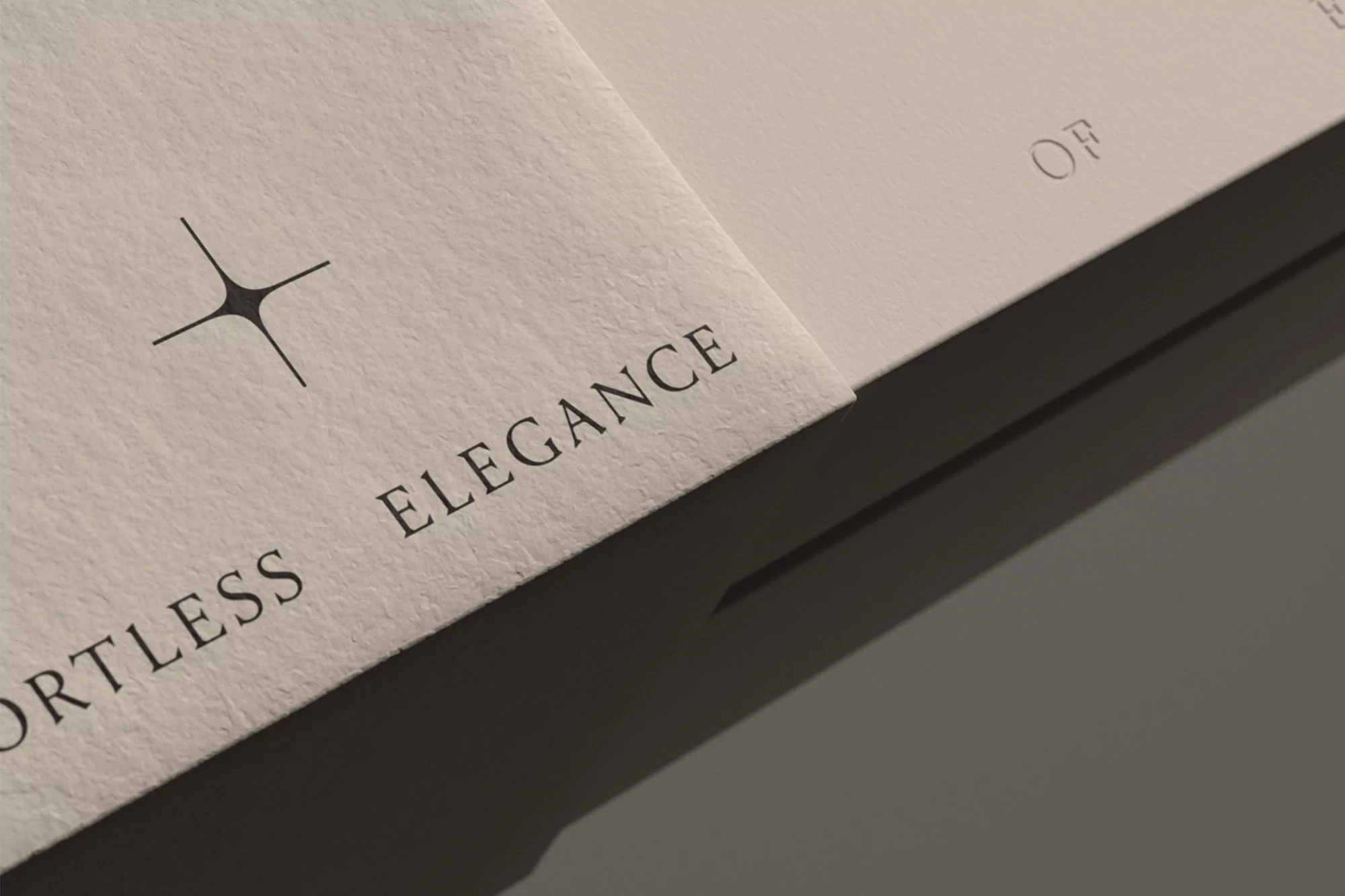 Close-up macro shot of textured cream paper featuring debossed typography and a minimalist star symbol for InDetail brand identity.