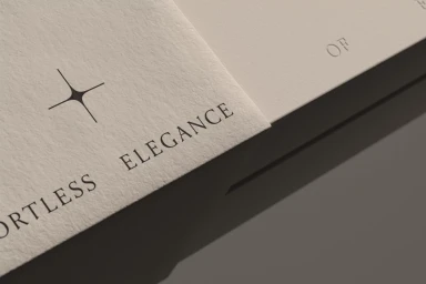 Close-up macro shot of textured cream paper featuring debossed typography and a minimalist star symbol for InDetail brand identity.