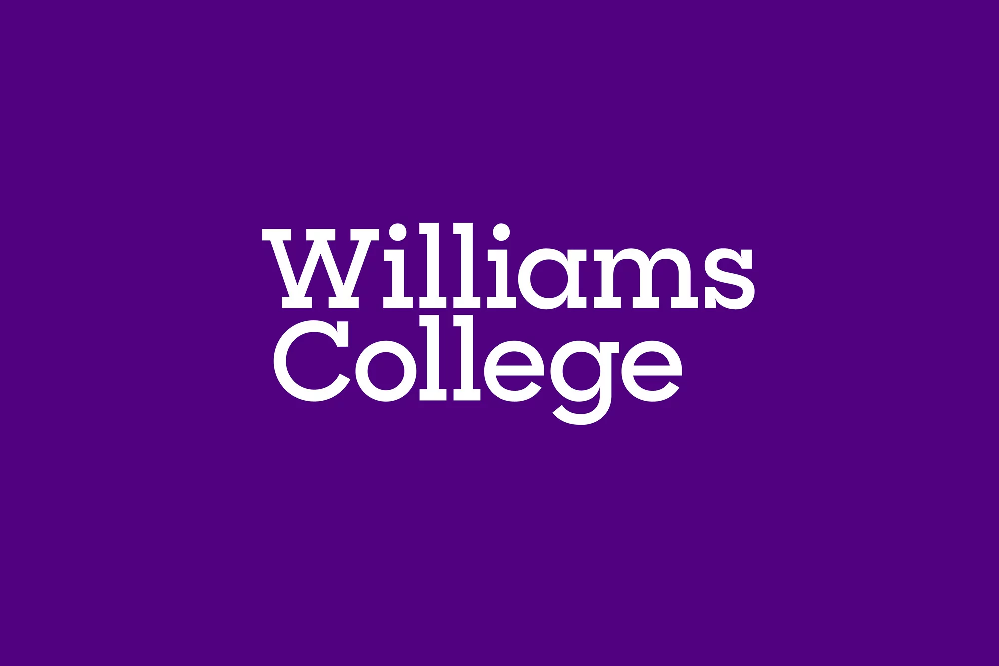 Williams College logo in white text on a purple background. Minimalist design for university branding and promotional use.