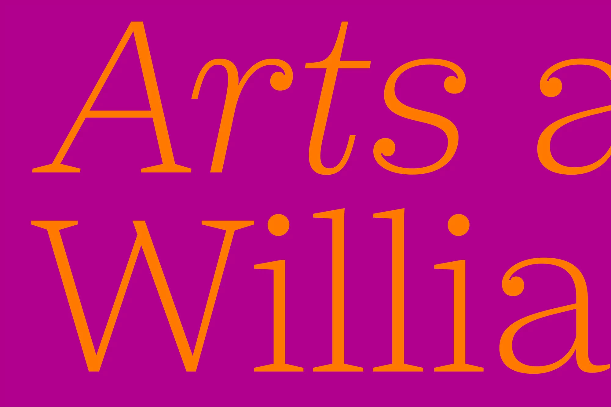 Graphical design featuring the text "Arts & William" in orange against a solid purple background, in a simple and bold typographic layout.