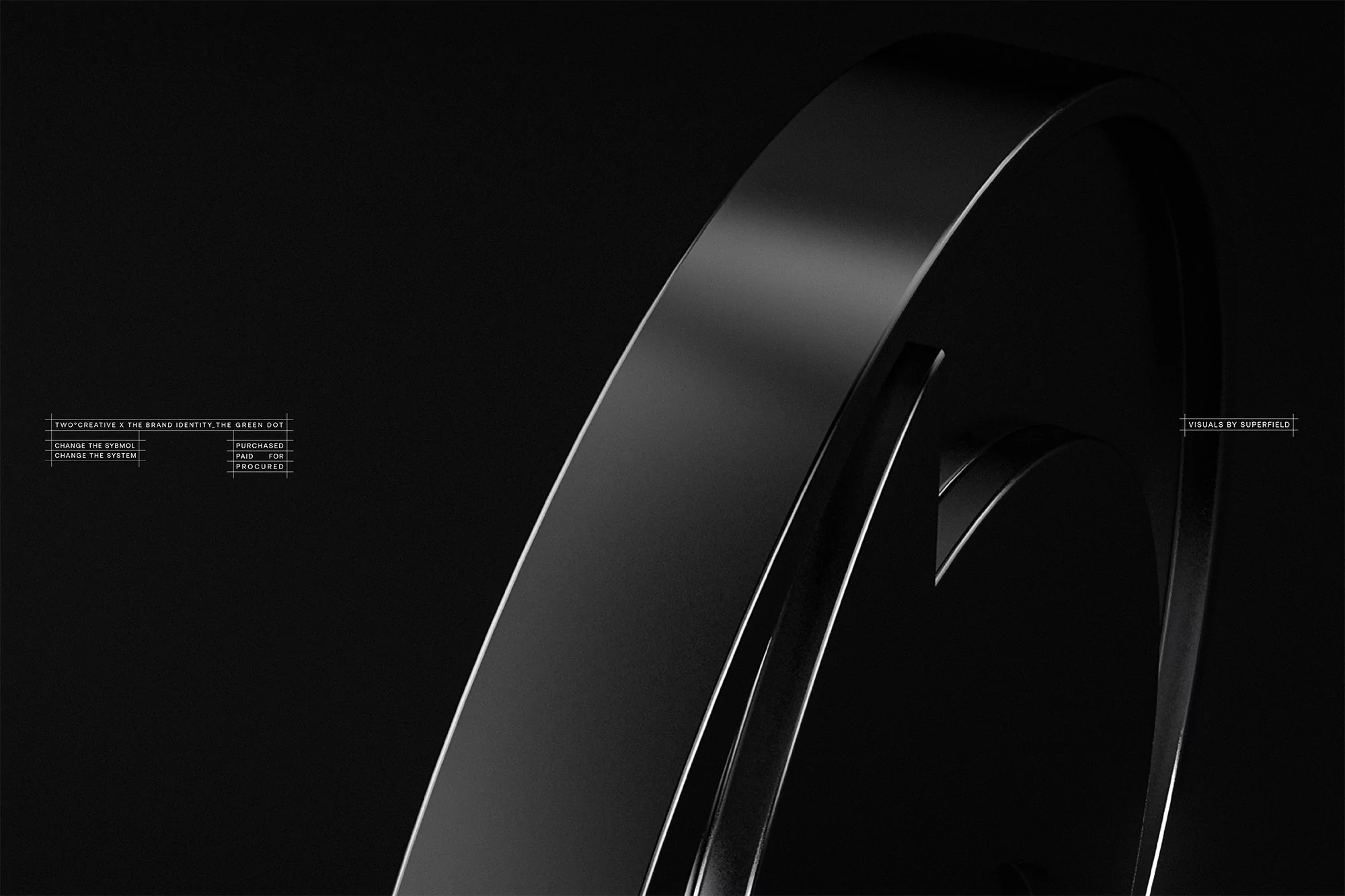 Abstract shot of curved black metal arches against a black background with white text, creating a modern, industrial aesthetic.