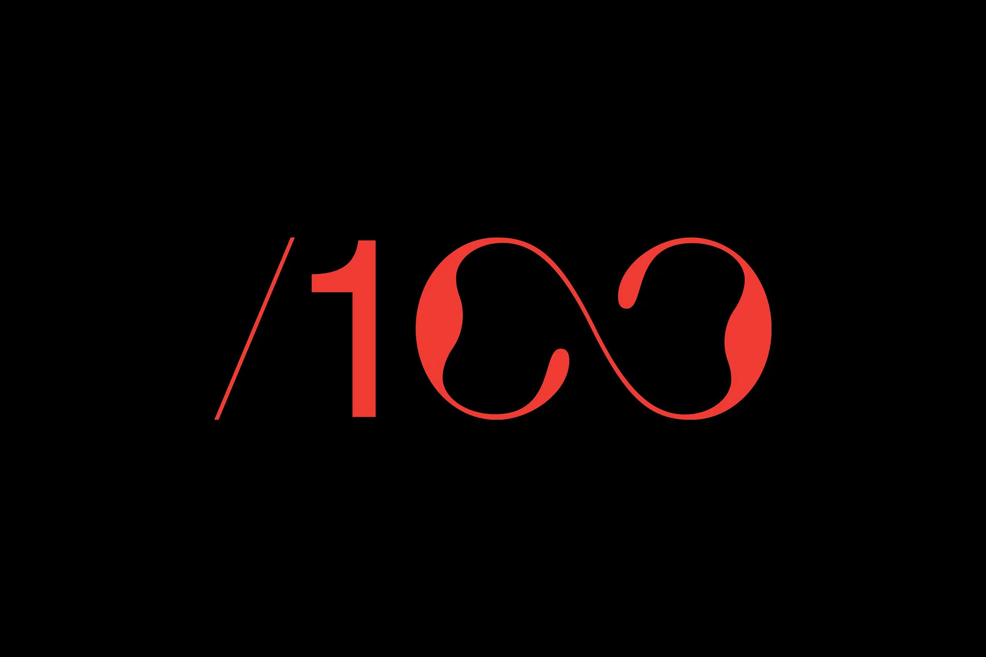 Abstract image with a red stylized number '/100' against a dark background creating a bold graphic design element.