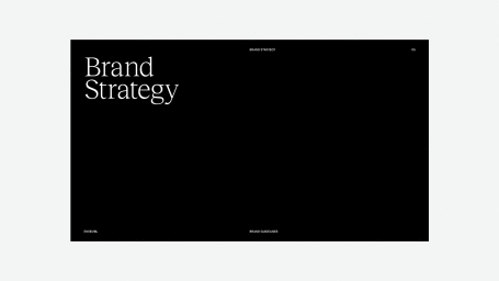 Black brand strategy title slide with white serif typography against a plain white background