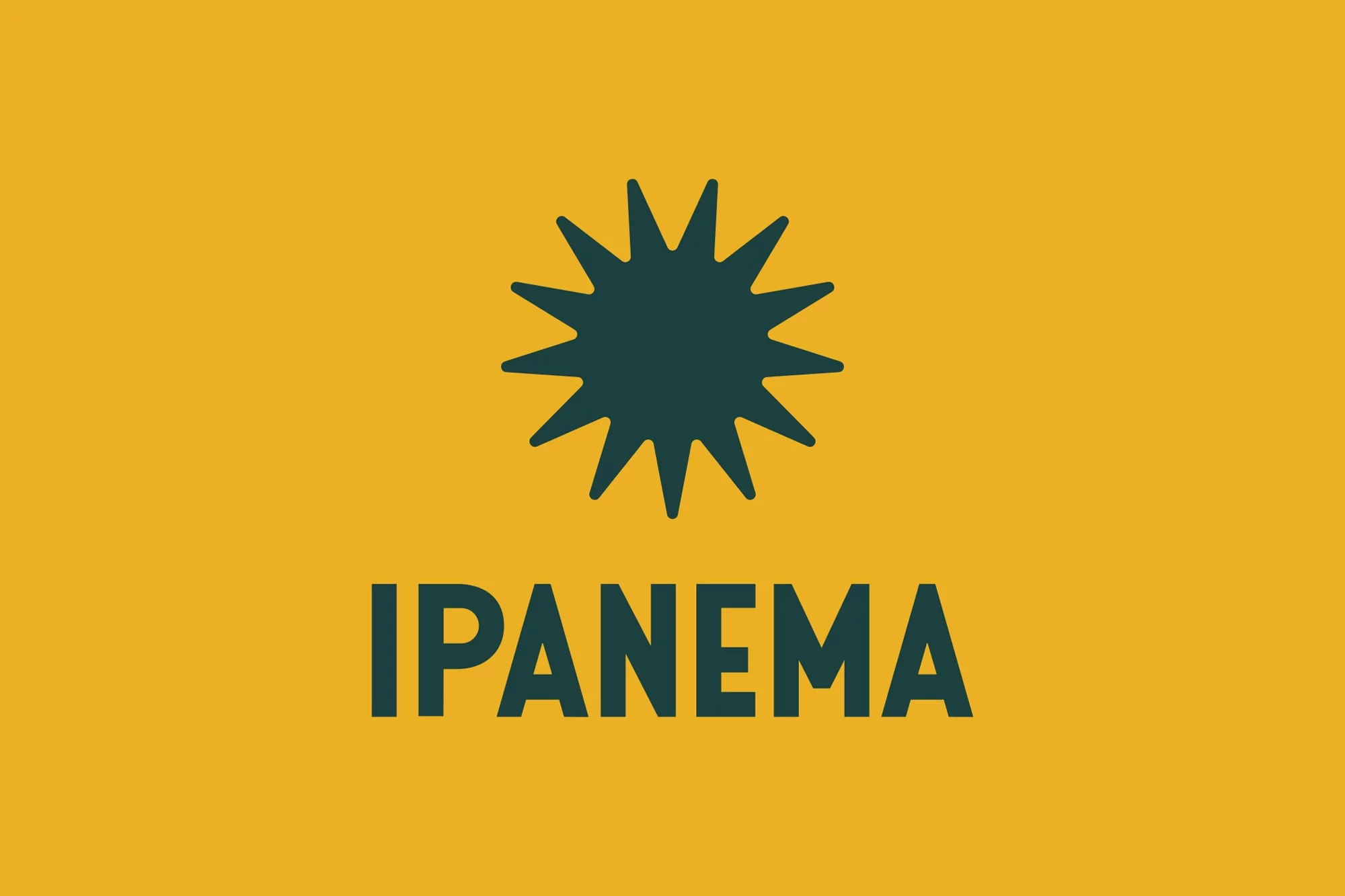 Ipanema logo displayed on a yellow background featuring a stylized sun emblem and the brand name in a simple, sans-serif font.