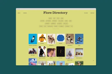 Web browser window displaying Flore Directory homepage on a light yellow background with a grid of directory links.