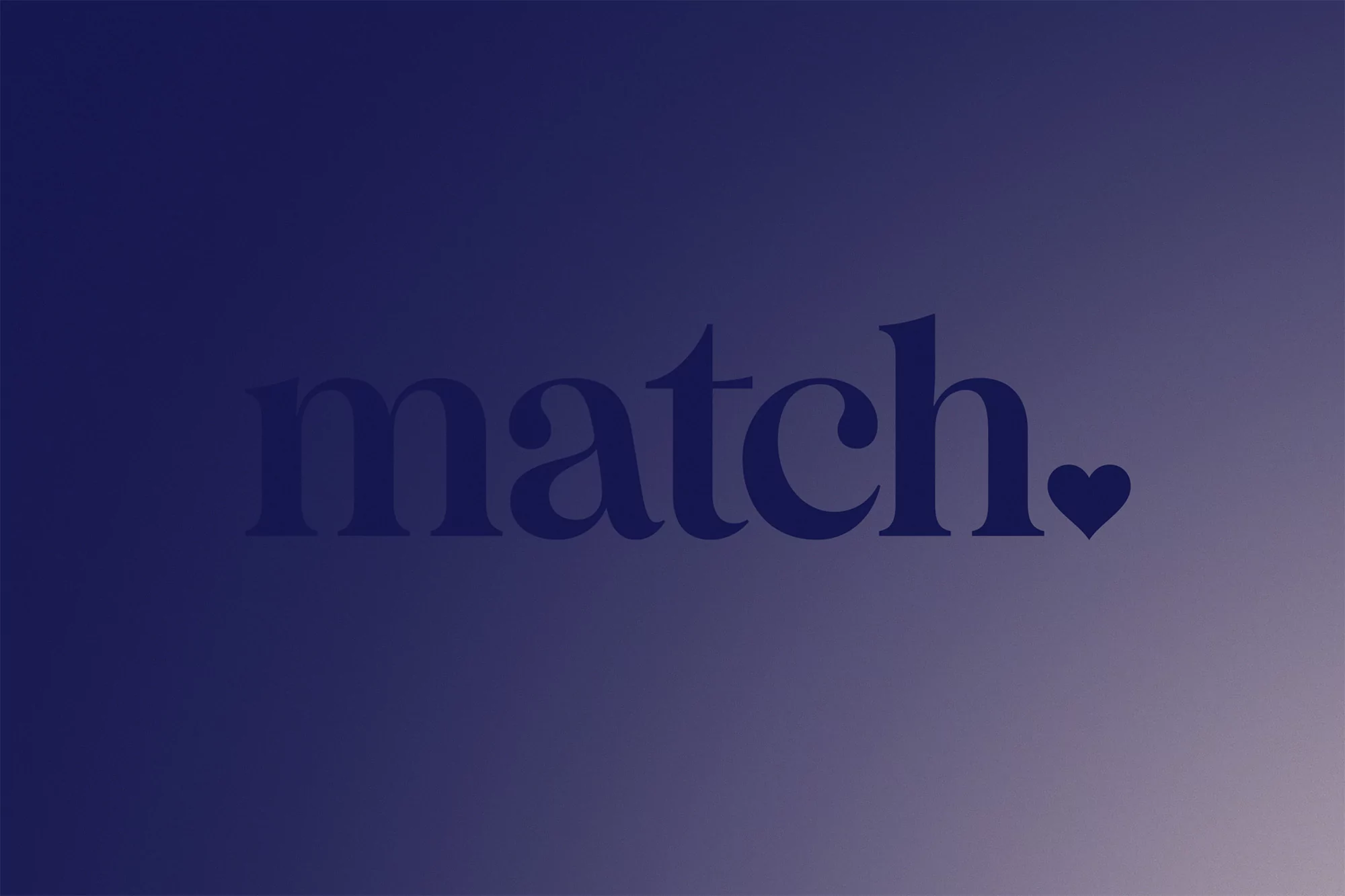 Dark blue background with the word 'match' in a sans-serif typeface, with a heart symbol replacing the period.