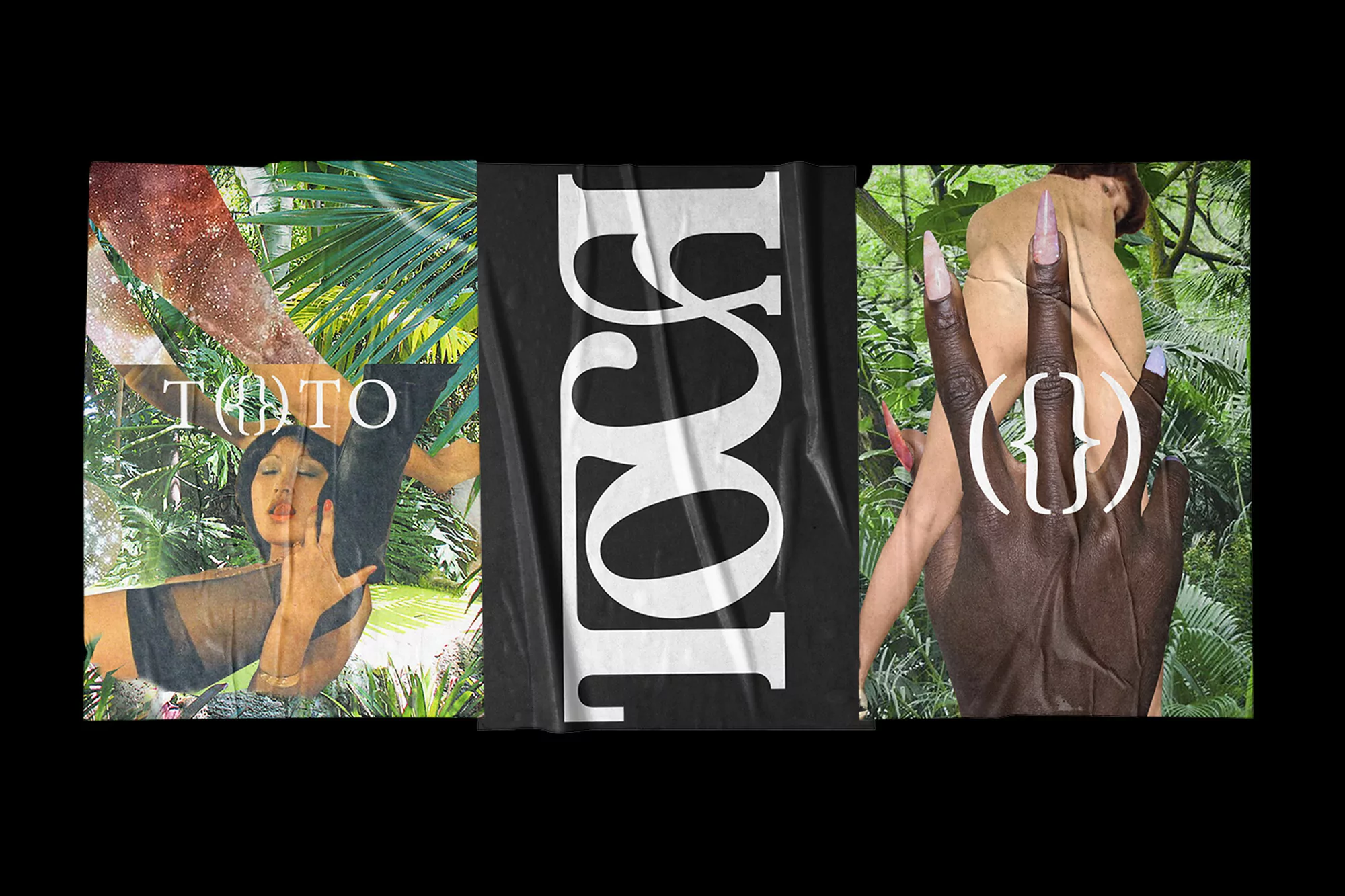 Collage-style image featuring a woman in a flexible pose against a leafy green backdrop, contrasted with bold typography.
