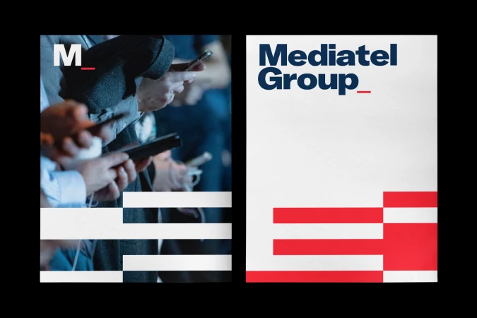 Promotional image showcasing a group of people using smartphones beside the Mediatel Group logo against a black background.