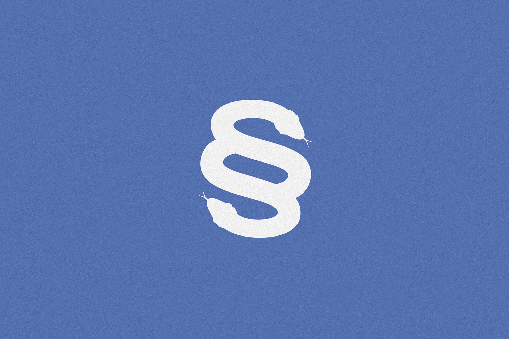 Stylized snakes forming a paragraph symbol on a blue background creating an eye-catching and symbolic representation of legal themes.