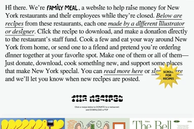 Website typography introduction for Family Meal supporting New York restaurants impacted by COVID-19