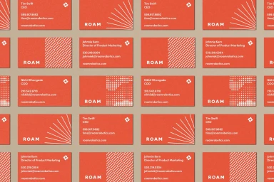 Grid of red business cards featuring textured paper, typographic details, and abstract geometric patterns for Havfram brand identity.