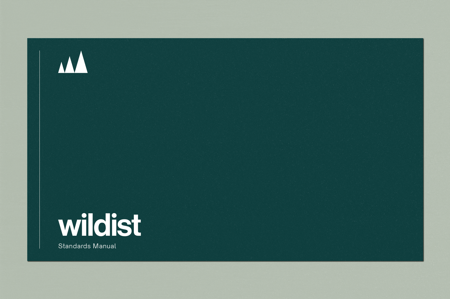 Minimalist design featuring the 'Wildist' brand name, a white stylized mountain icon, set against a textured dark teal background.