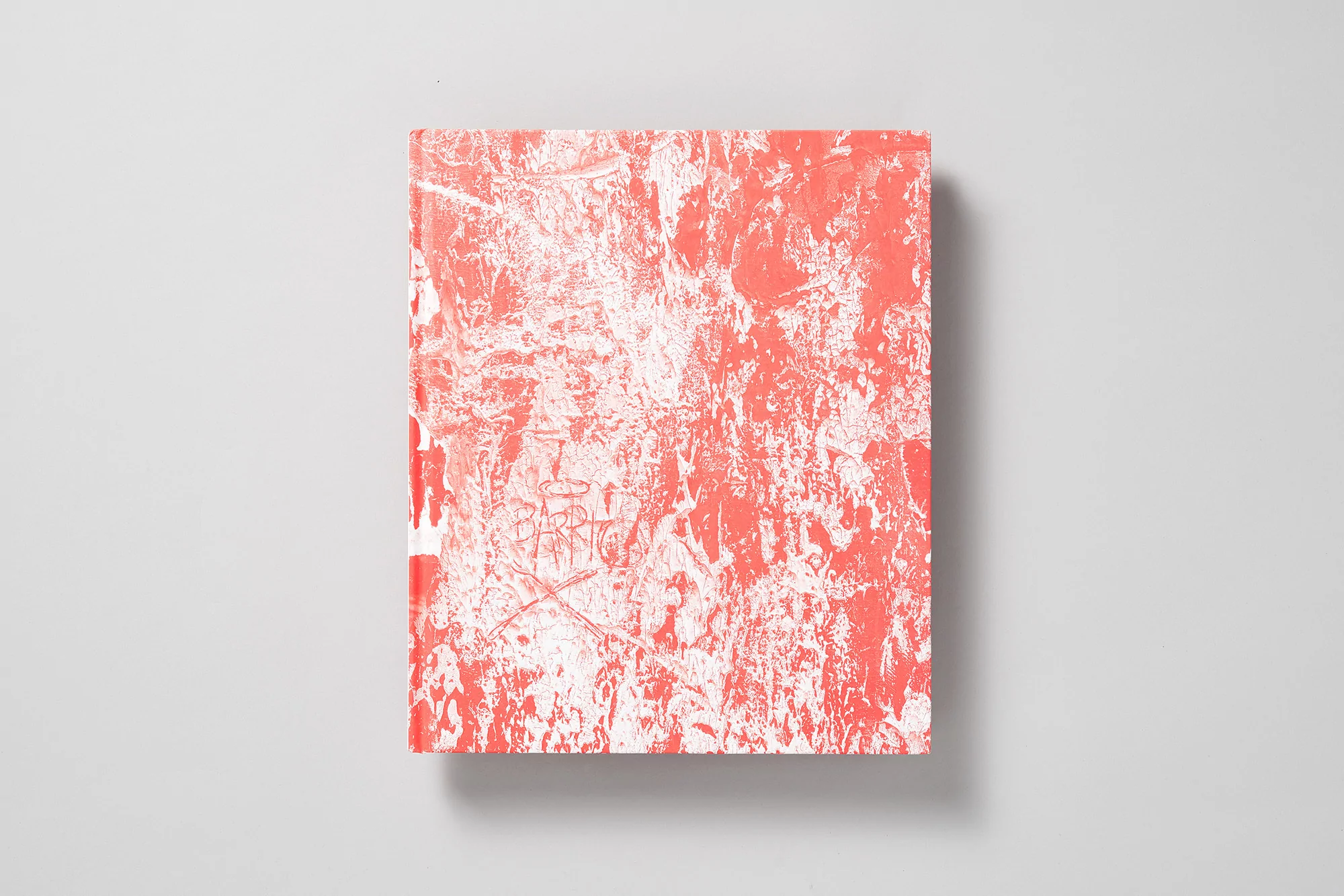 Abstract art book cover in salmon and white with visible texture details, showcasing a modern aesthetic against a light gray background.