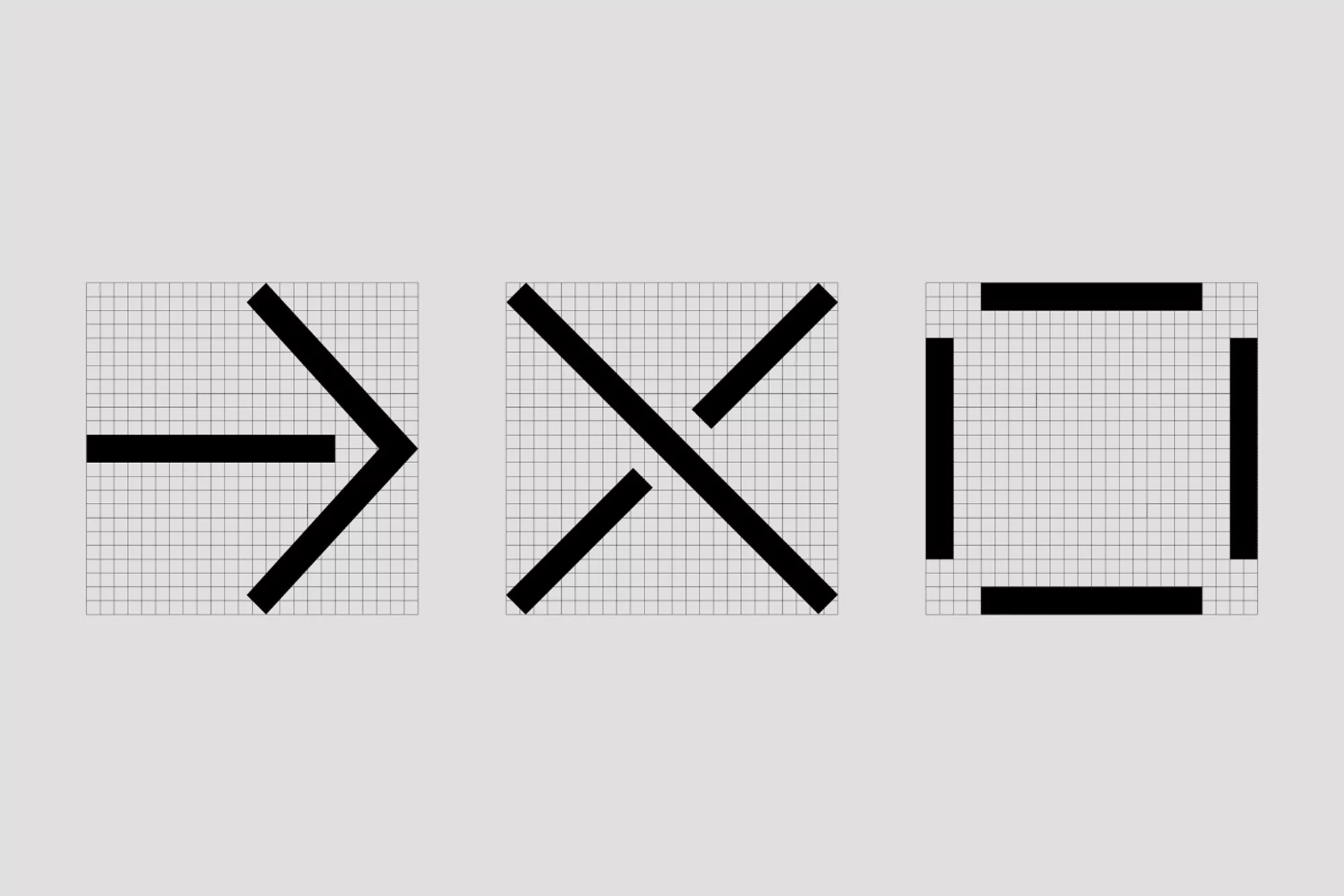 Abstract geometric design featuring black lines forming shapes against a grey background with a subtle grid pattern, creating a modern look.