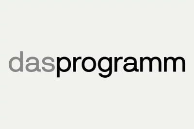 Minimalist graphic design typography displaying the text dasprogramm on a plain light grey background
