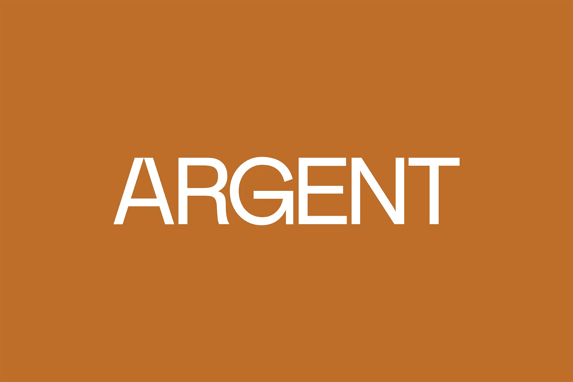 White 'ARGENT' typography on a copper-toned background creates a modern and visually balanced composition for branding.