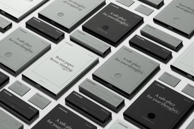 An isometric flat lay of reMarkable packaging boxes and accessories in shades of grey, black, and white.