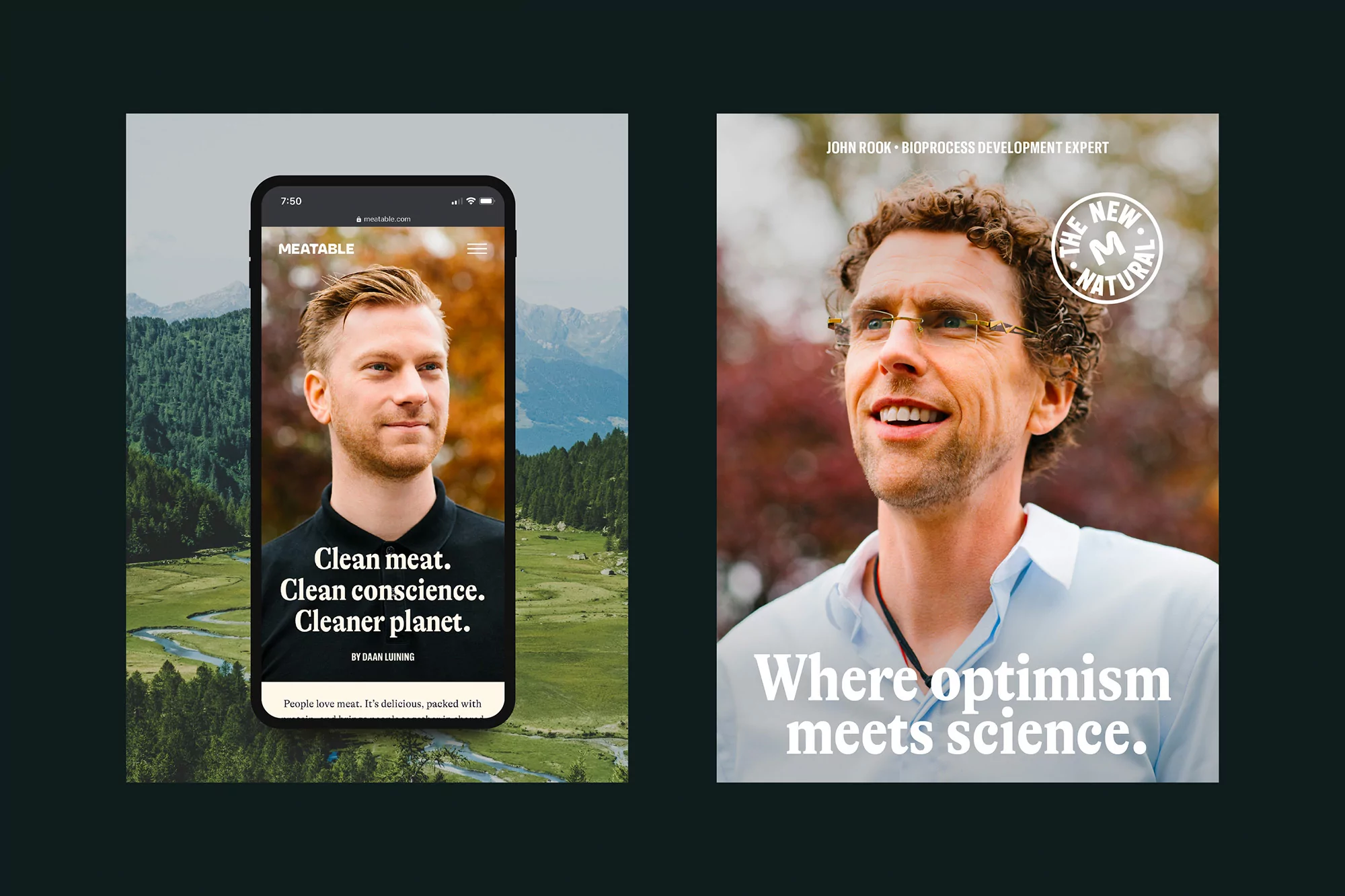 Digital marketing assets with portraits of people on an iPhone screen and a poster, focused on natural and clean product marketing.