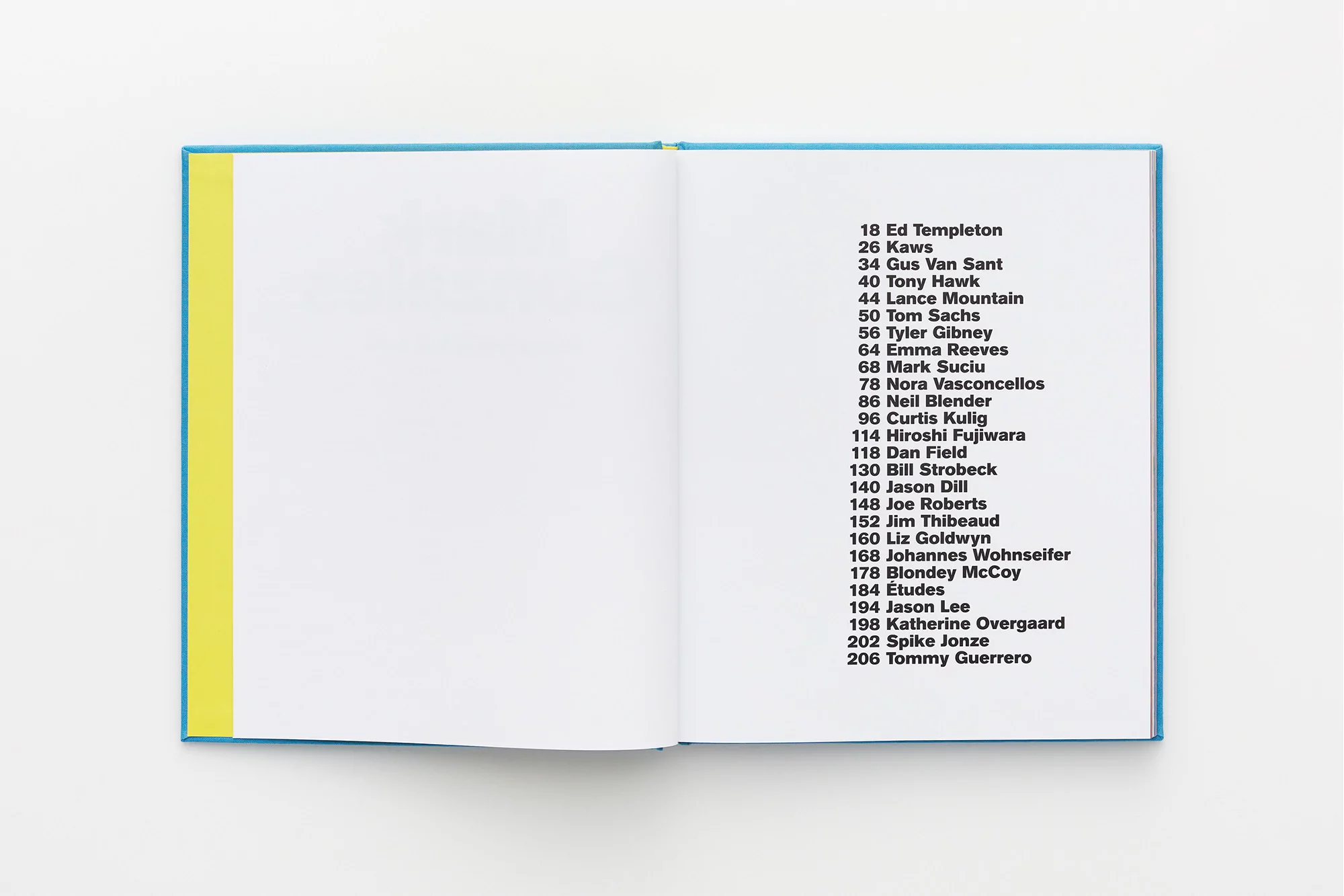 Open book displaying an index page with a list of names and corresponding page numbers, set against a clean, white background.