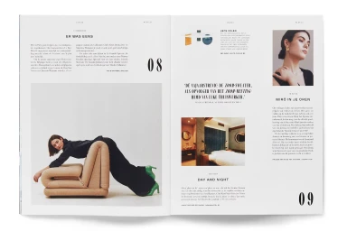 Spread of editorial magazine pages featuring typography, photography, and layout design by Alex Hunting Studio.