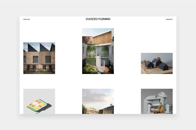 Collage of architectural renderings and photographs, showcasing a modern design aesthetic with clean lines and natural elements.