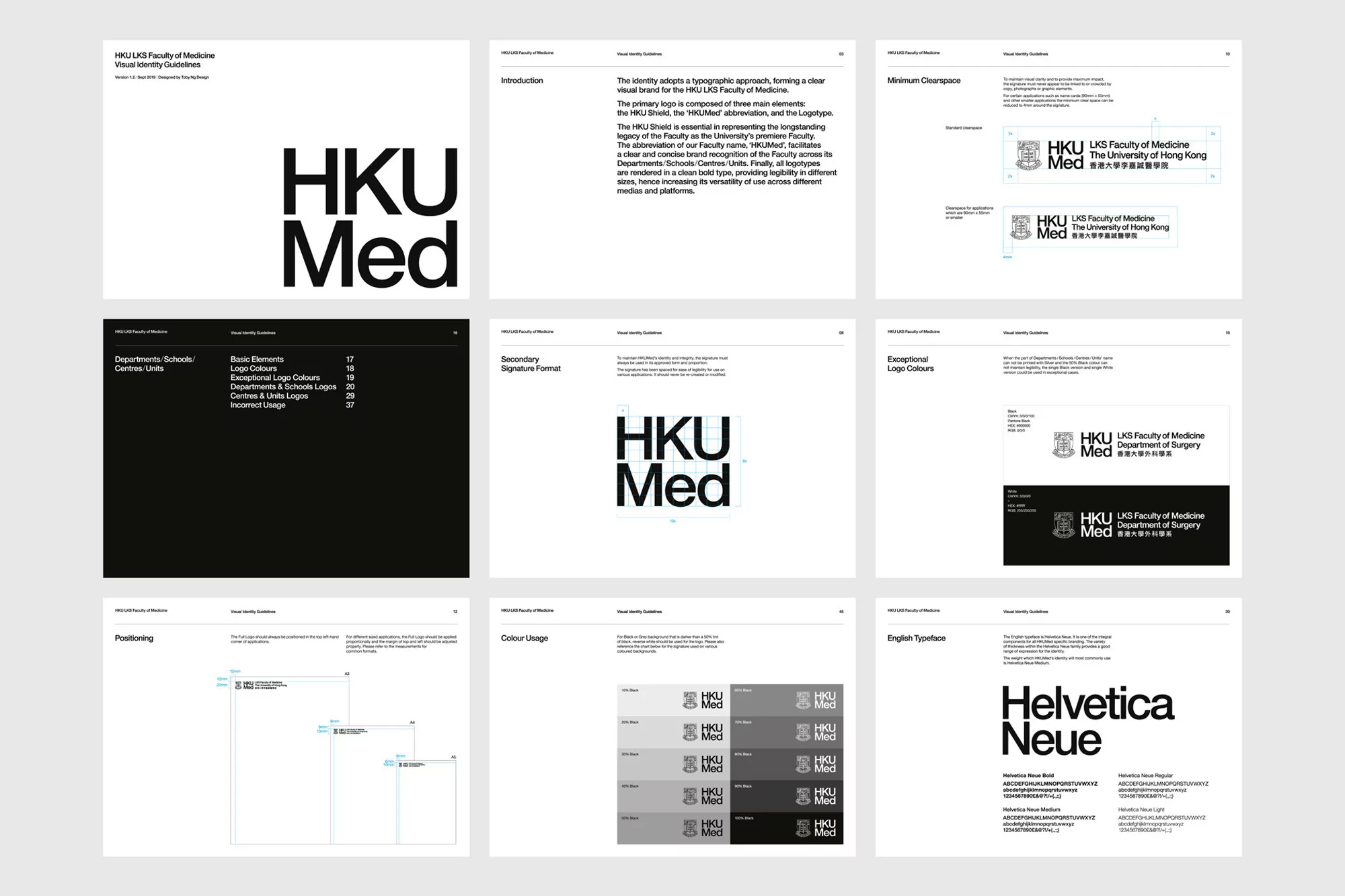 HKU Med visual identity guidelines showcase the typography, color palette, and logo usage for the Hong Kong University Faculty of Medicine.