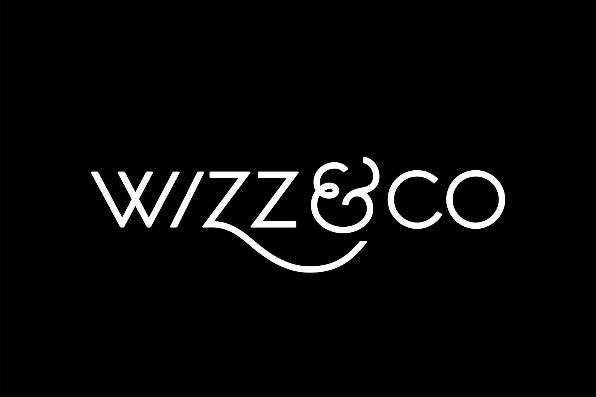 White typographic logo reading WIZZ&CO centered on a solid black background.