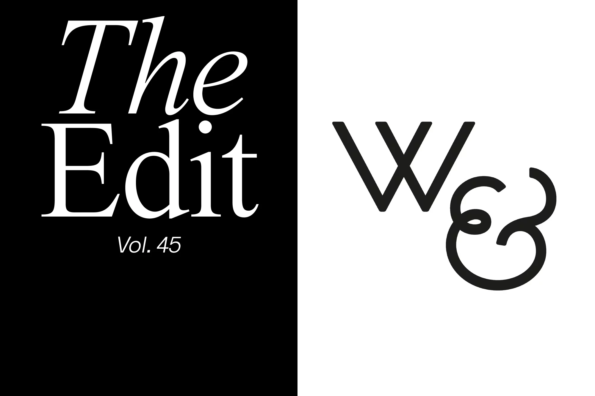 A graphic design featuring a black and white color block split with magazine title "The Edit" and a unique graphic on the right.