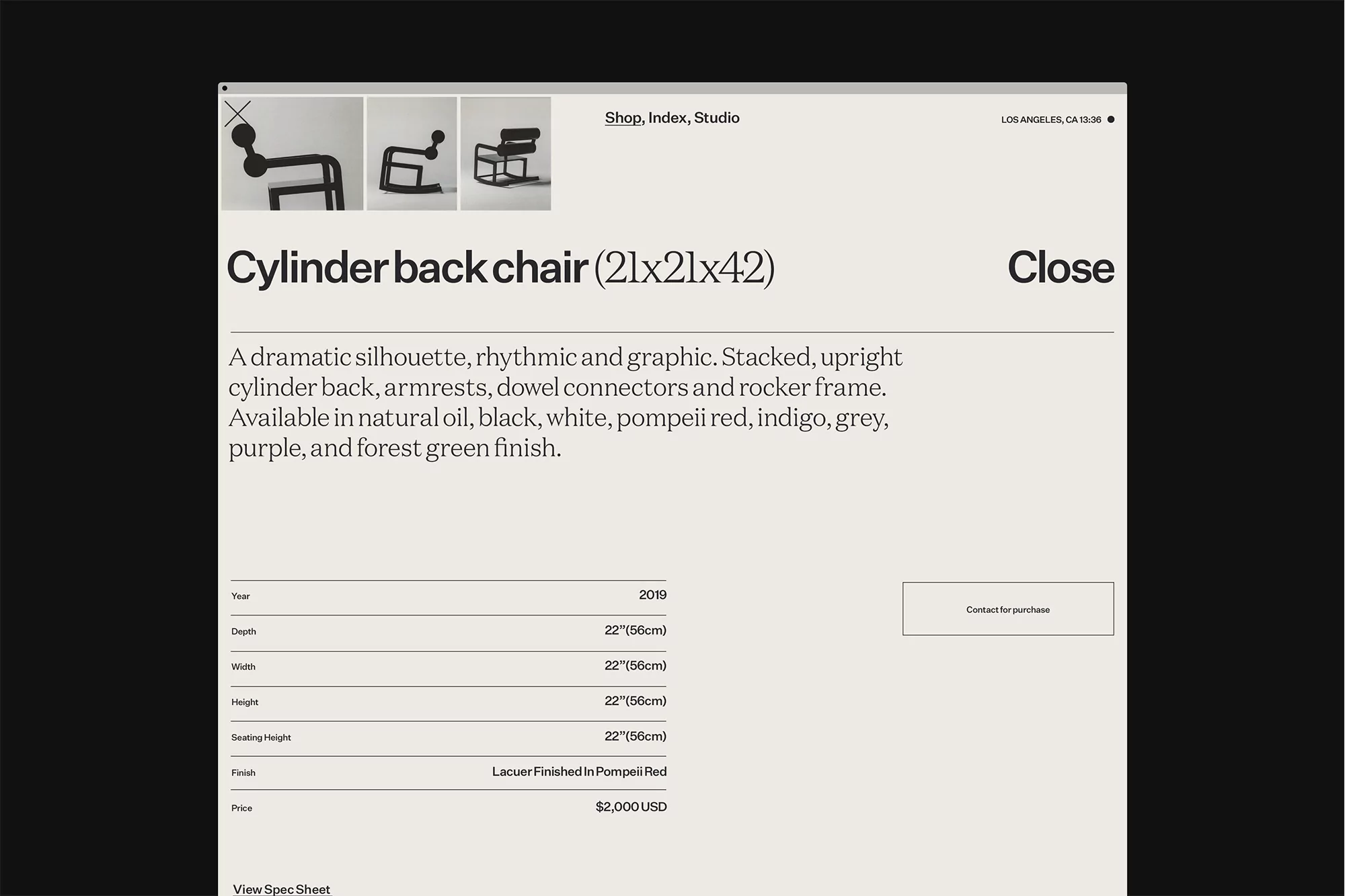 Cylinder back chair design, shown in a minimalist style. The product is presented with clean lines and a neutral color palette.