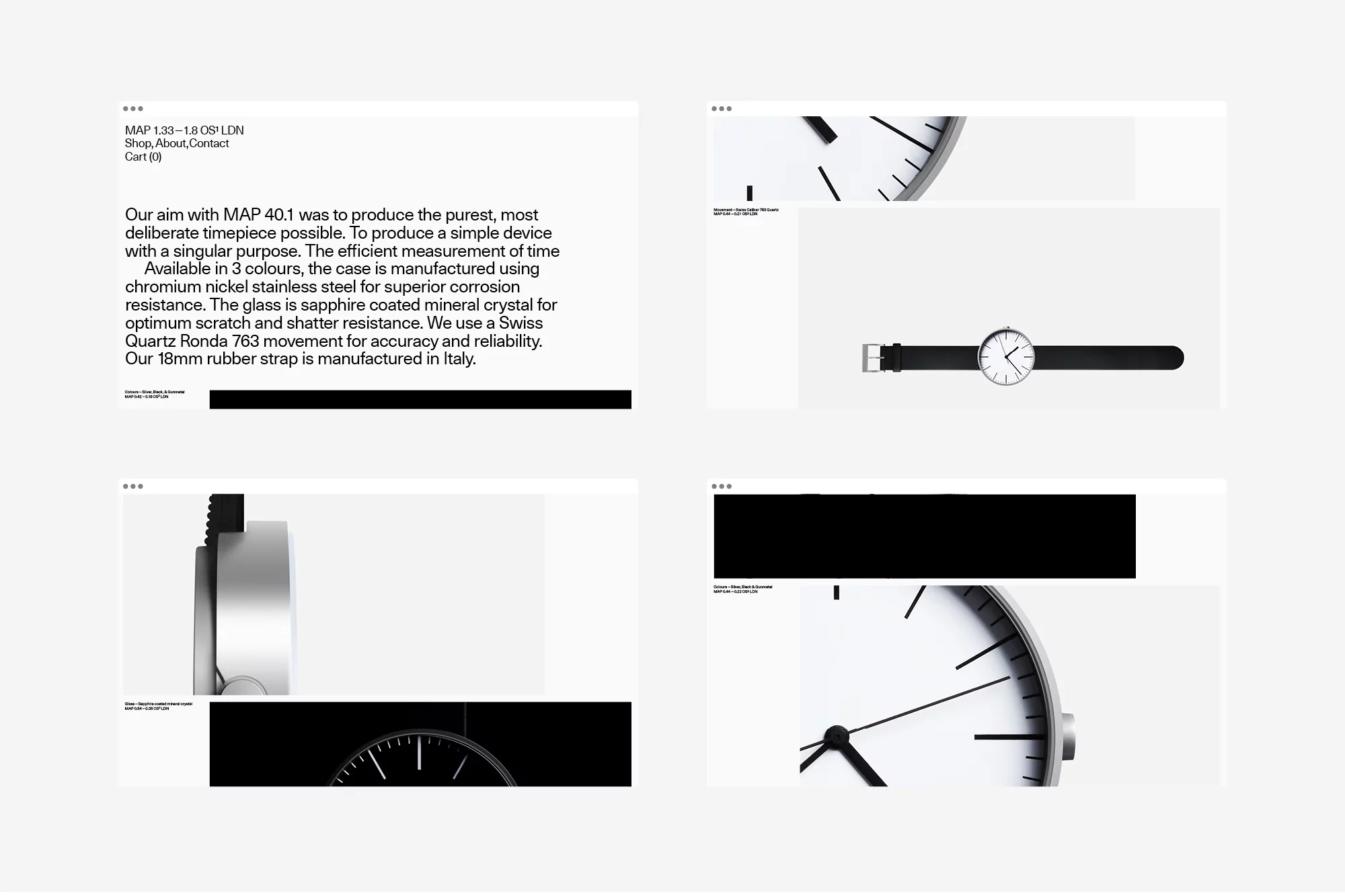 Product shot of a minimalist wristwatch with a black band, showcasing the watch face and design on a clean white background.