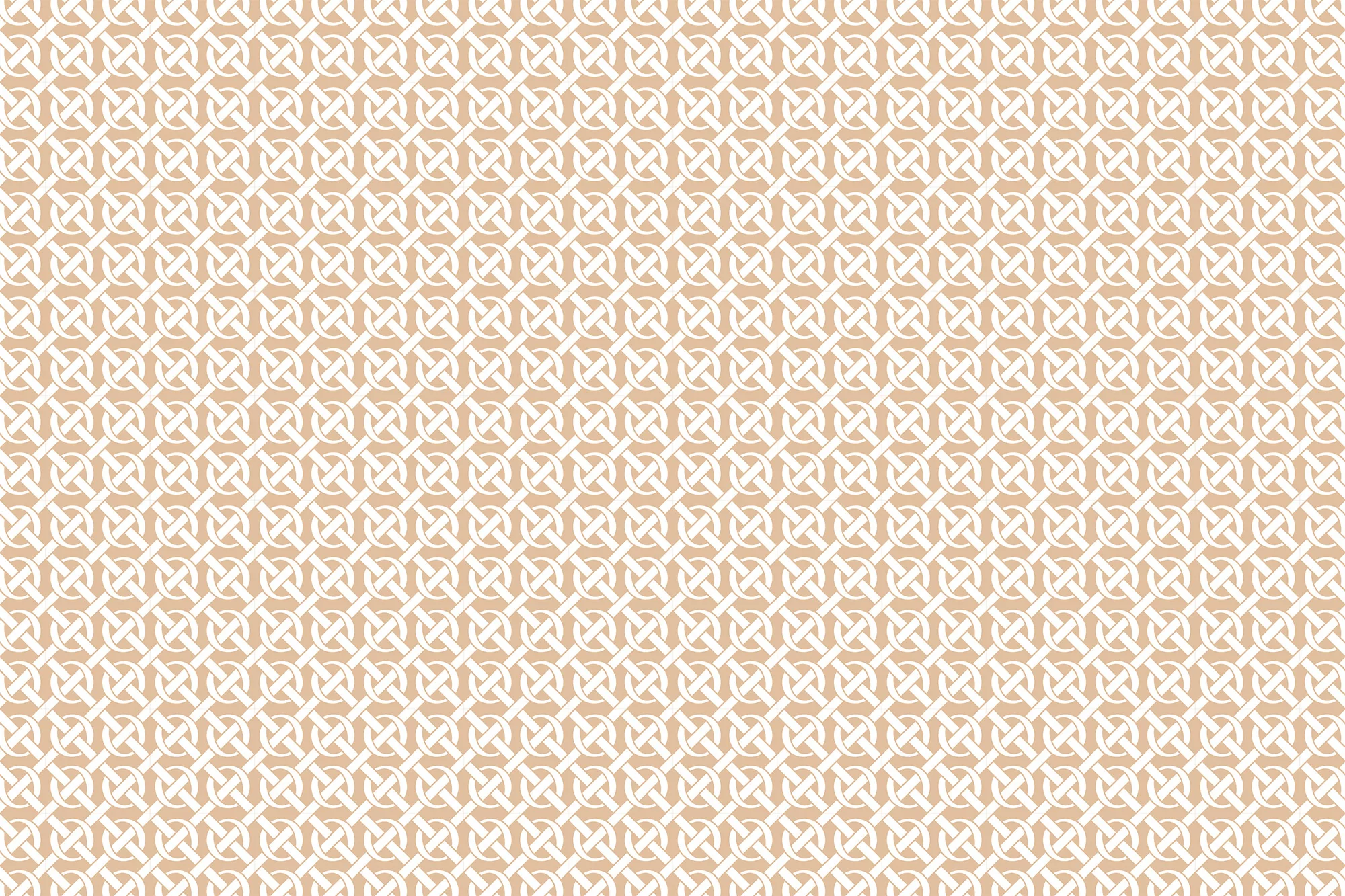 Intricate interwoven pattern of cream-colored lines and circles on a warm tan background, creating a detailed, repeating decorative design.